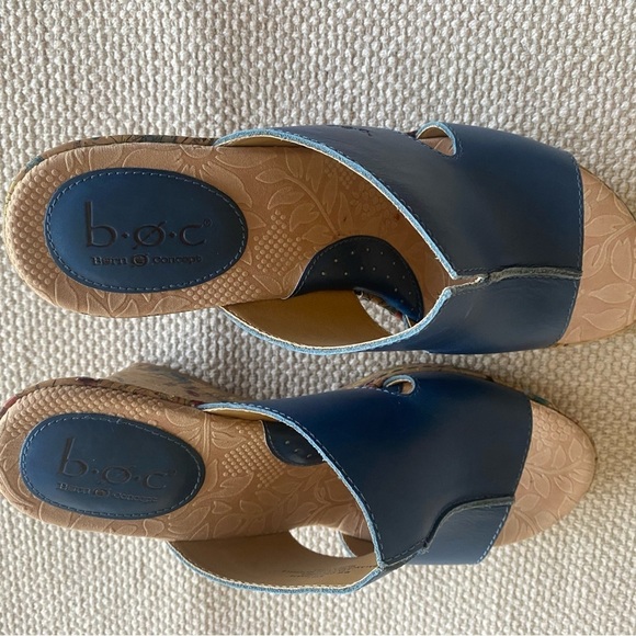 B.O.C.Born Concept Blue Leather Wedge Sandal Cork Floral Design EU 40.5,US 9 - Picture 4 of 5